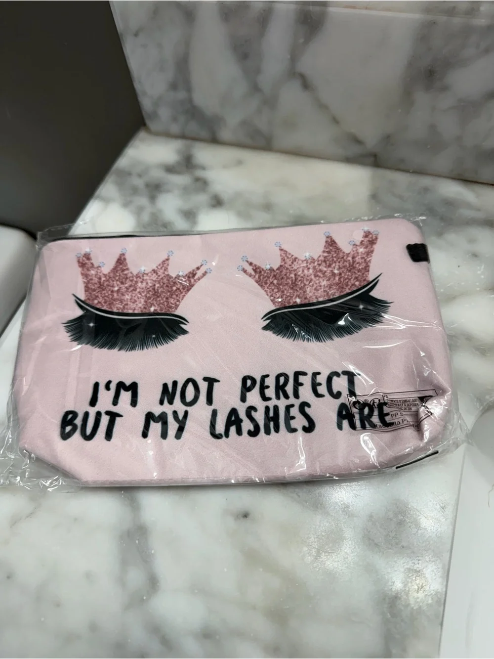 Pink 'I'm Not Perfect But My Lashes Are' Cosmetic Bag